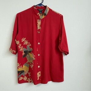 Citron Santa Monica Blouse Womens M All Silk Red Fish Novelty print Asian comfy